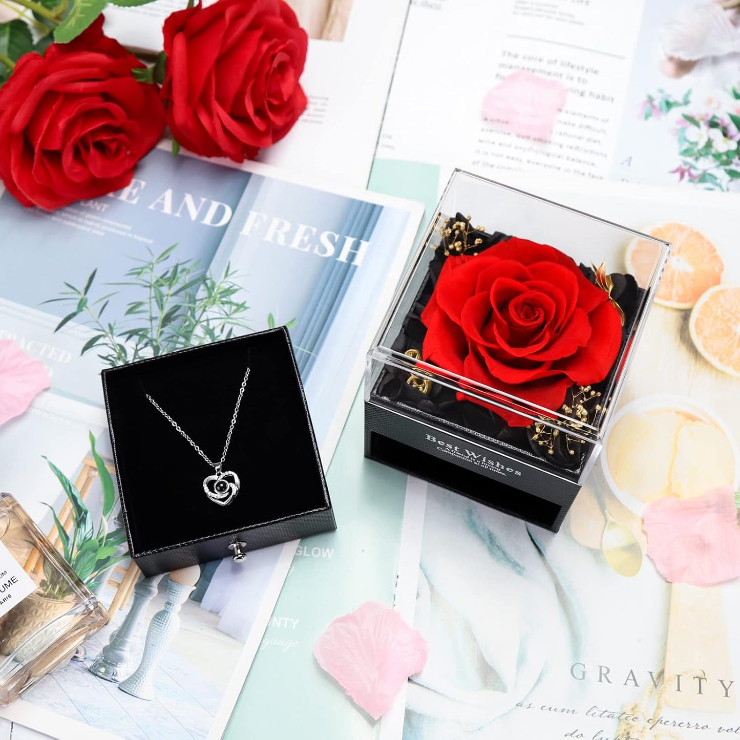 Mothers Day Roses Gifts, Gifts for Mom, Preserved Real Rose with I Love You Necklace in 100 Languages -Eternal Roses Gifts for Mom Wife Girlfriend Anniversary Valentines Day Mothers Day Birthday Gifts