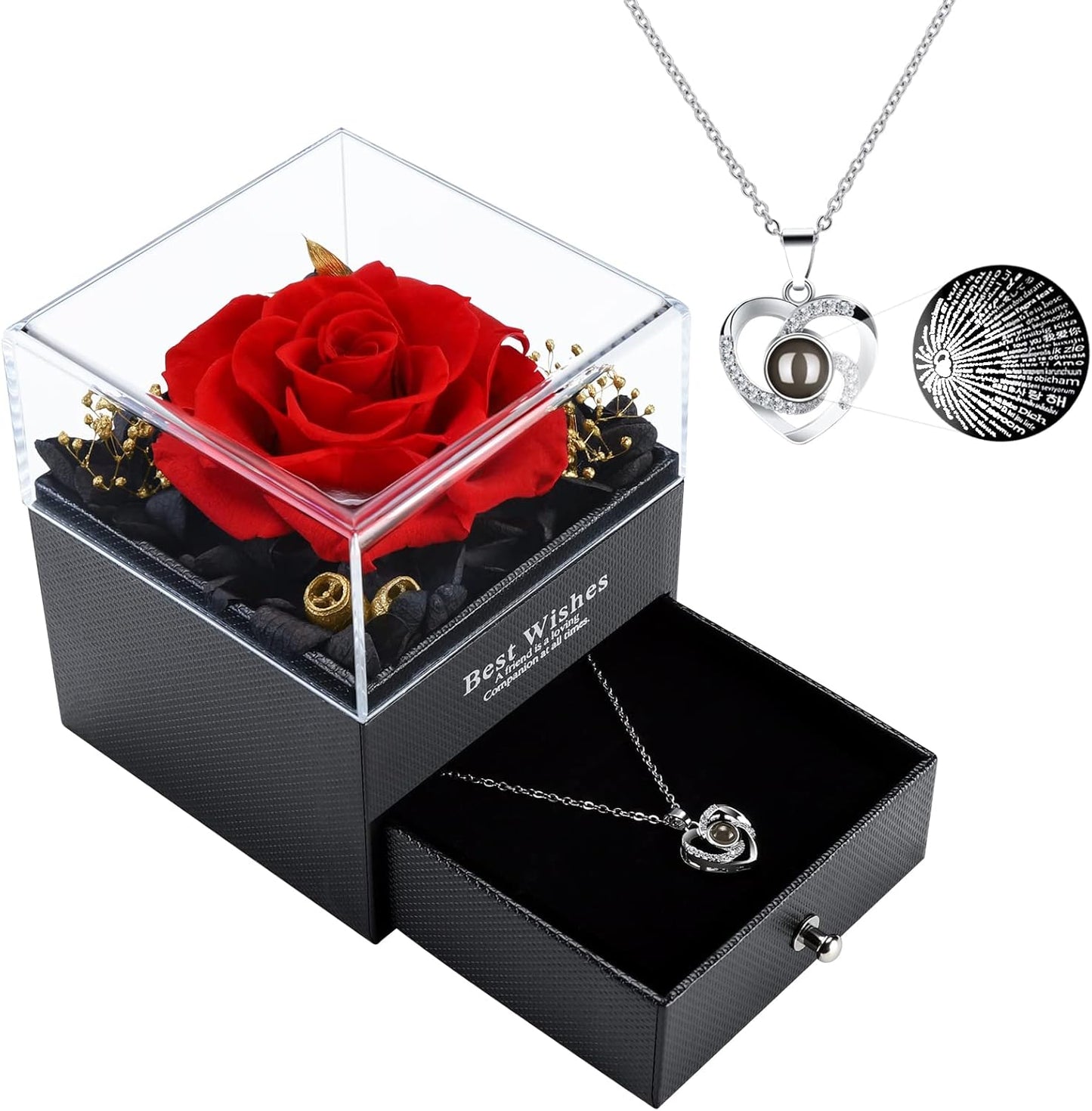 Mothers Day Roses Gifts, Gifts for Mom, Preserved Real Rose with I Love You Necklace in 100 Languages -Eternal Roses Gifts for Mom Wife Girlfriend Anniversary Valentines Day Mothers Day Birthday Gifts